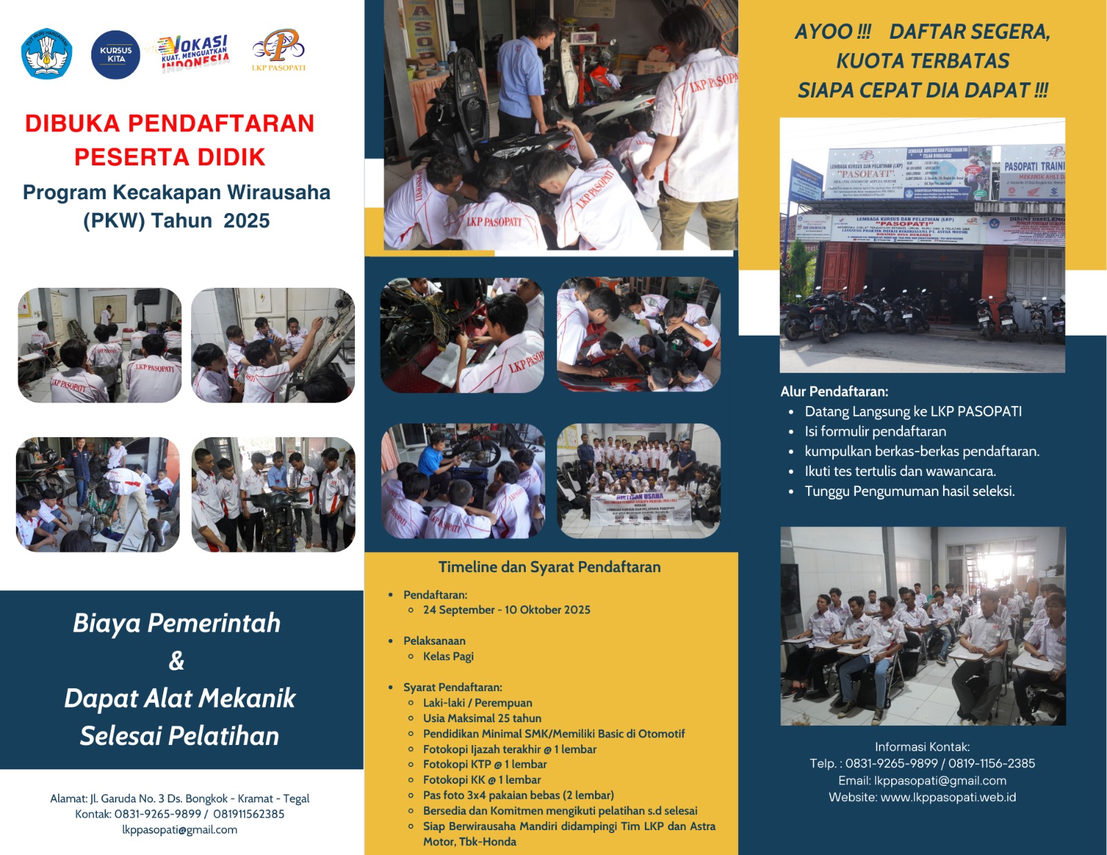 Kursus Kewirausahaan Bengkel Motor GRATIS (Biaya Pemerintah) di LKP PASOPATI